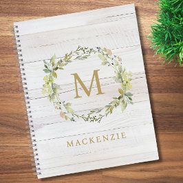 Rustic Wood Floral Watercolor Monogram Notitieboek
