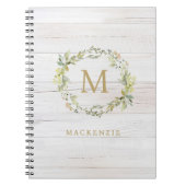Rustic Wood Floral Watercolor Monogram Notitieboek (Voorkant)
