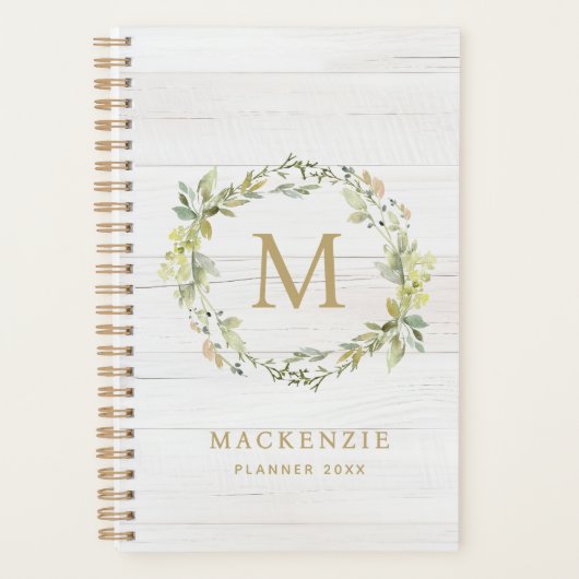 Rustic Wood Floral Watercolor Monogram Planner (Voorkant)