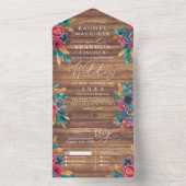 Rustic Wood Floral Waterverf Wedding All In One Uitnodiging (Binnen)