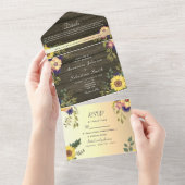 Rustic Wood Floral Wedding All In One Uitnodiging (Afscheurbaar)