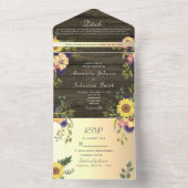 Rustic Wood Floral Wedding All In One Uitnodiging (Binnen)