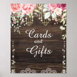 Rustic Wood Floral Wedding Cards en Gifts Poster