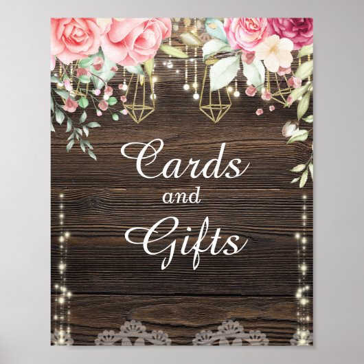 Rustic Wood Floral Wedding Cards en Gifts Poster (Voorkant)