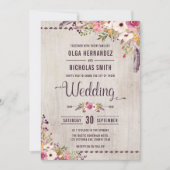 Rustic Wood Floral Wedding Invitation Boho Party Kaart (Voorkant)