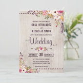 Rustic Wood Floral Wedding Invitation Boho Party Kaart (Staand voorkant)