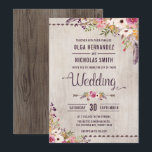 Rustic Wood Floral Wedding Invitation Boho Party Kaart<br><div class="desc">Prachtige trouwuitnodiging met rustic boho waterverf bloemen</div>