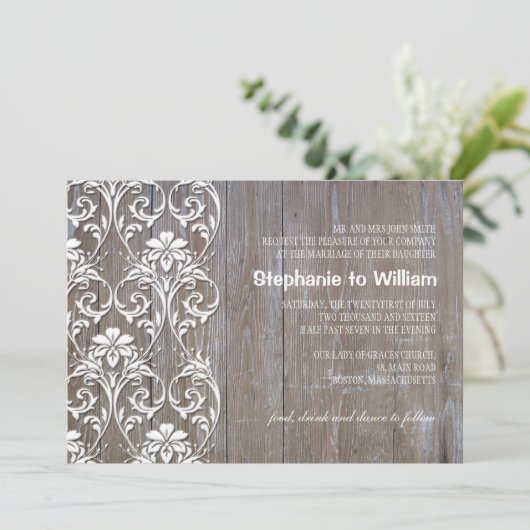 Rustic Wood Floral Wedding Invitation Kaart (Staand voorkant)