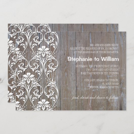 Rustic Wood Floral Wedding Invitation Kaart (Voorkant / Achterkant)