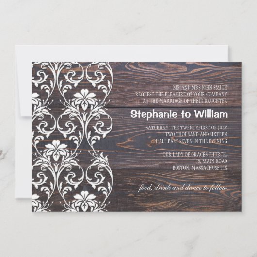 Rustic Wood Floral Wedding Invitation Kaart (Voorkant)
