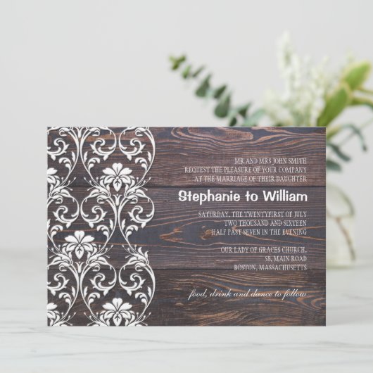 Rustic Wood Floral Wedding Invitation Kaart (Staand voorkant)