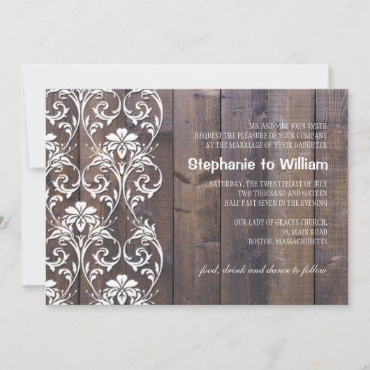 Rustic Wood Floral Wedding Invitation Kaart (Voorkant)