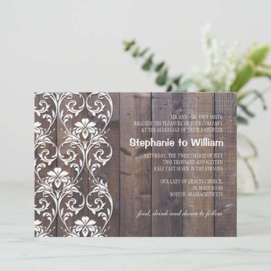 Rustic Wood Floral Wedding Invitation Kaart (Staand voorkant)