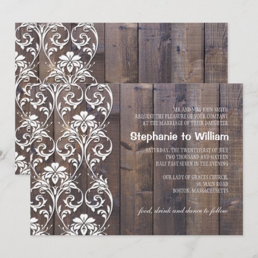 Rustic Wood Floral Wedding Invitation Kaart (Voorkant / Achterkant)