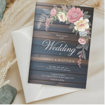 Rustic Wood Floral Wedding Invitation