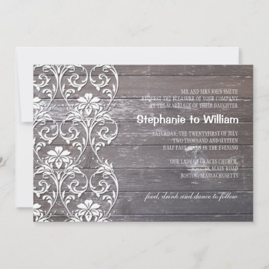 Rustic Wood Floral Wedding Invitation Kaart (Voorkant)