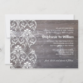Rustic Wood Floral Wedding Invitation Kaart