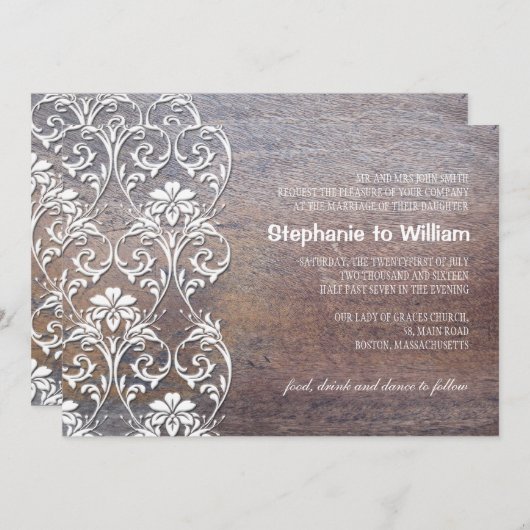 Rustic Wood Floral Wedding Invitation Kaart (Voorkant / Achterkant)