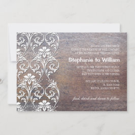 Rustic Wood Floral Wedding Invitation Kaart