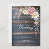 Rustic Wood Floral Wedding Invitation Kaart (Voorkant)