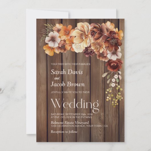 Rustic Wood Floral Wedding Kaart (Voorkant)