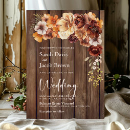 Rustic Wood Floral Wedding Kaart