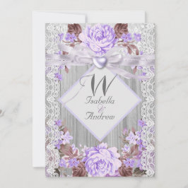 Rustic Wood Floral Wedding Lavender Lace 2 Kaart