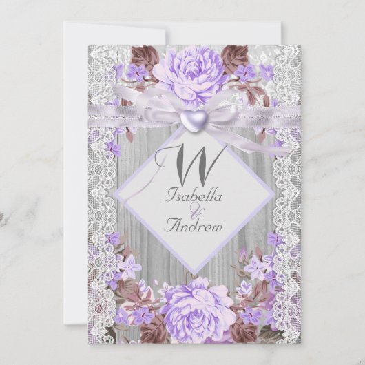 Rustic Wood Floral Wedding Lavender Lace 2 Kaart (Voorkant)