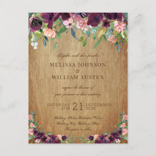 Rustic Wood Floral Wedding Uitnodiging Briefkaart