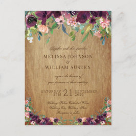 Rustic Wood Floral Wedding Uitnodiging Briefkaart