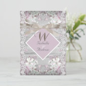 Rustic Wood Floral Wedding White Lace Pink Kaart (Staand voorkant)