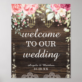 Rustic Wood Floral Welcome Wedding Sign Poster