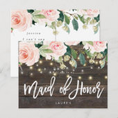 rustic wood floral will you be my maid of eru aankondigingskaart (Voorkant / Achterkant)