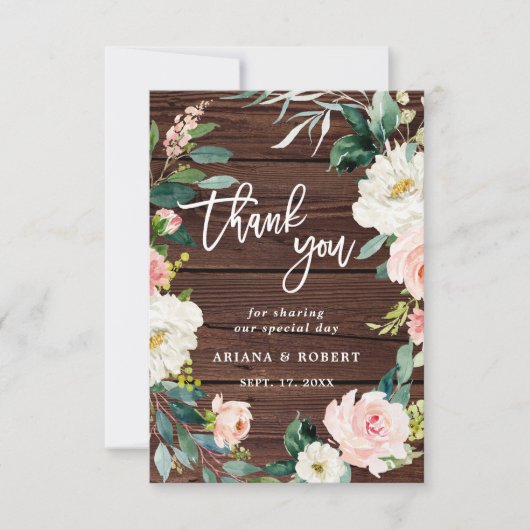 Rustic Wood Floral Wreatfoto Hartelijk dank Bedankkaart (Voorkant)