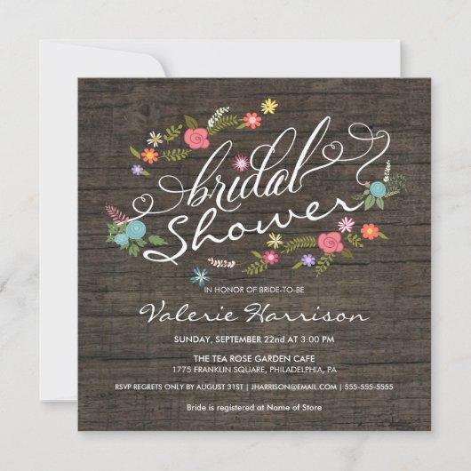 Rustic Wood Floral Wreath Vrijgezellenfeest Invite Kaart (Voorkant)
