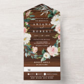 Rustic Wood Floral Wreath Wedding All In One Uitnodiging (Binnen)
