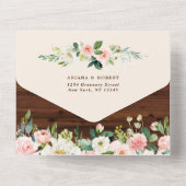 Rustic Wood Floral Wreath Wedding All In One Uitnodiging (Achterkant)