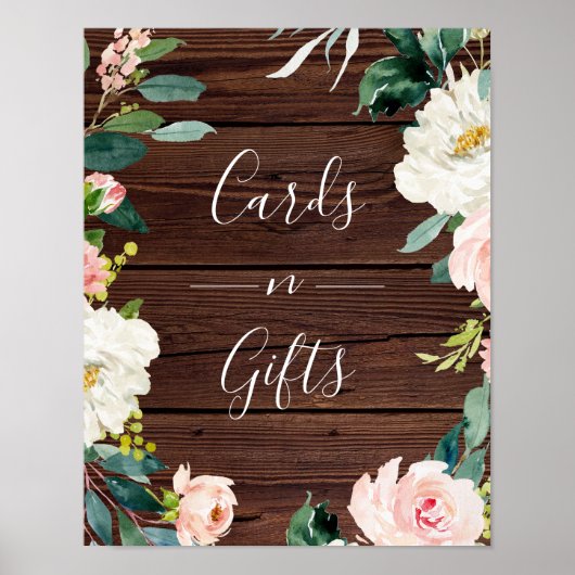 Rustic Wood Floral Wreath Wedding Cards & Gifts Poster (Voorkant)