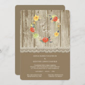 Rustic Wood Floral Wreath Wedding Invitation Kaart (Voorkant / Achterkant)