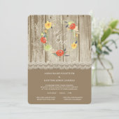 Rustic Wood Floral Wreath Wedding Invitation Kaart (Staand voorkant)