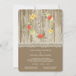 Rustic Wood Floral Wreath Wedding Invitation Kaart