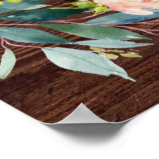 Rustic Wood Floral Wreath Wedding Welcome Sign Poster (Hoek)