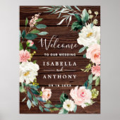 Rustic Wood Floral Wreath Wedding Welcome Sign Poster (Voorkant)