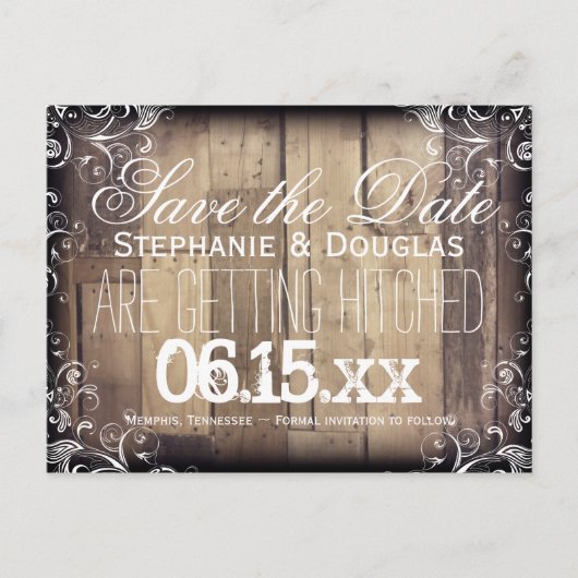 Rustic Wood Flourish Save the Date Briefkaarten (Voorkant)