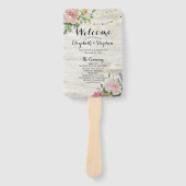 Rustic Wood Flowers String Lights Wedding Programs Handwaaier (Voorkant)