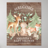 Rustic Wood Forest Animals Welcome Baby shower Poster (Voorkant)