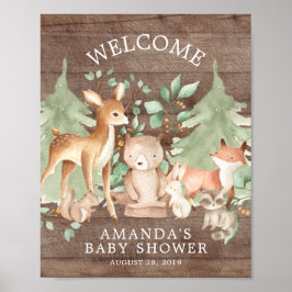 Rustic Wood Forest Animals Welcome Baby shower Poster