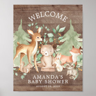 Rustic Wood Forest Animals Welcome Baby shower Poster