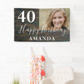 Rustic Wood Foto 40th Birthday Party Banner (Insitu)