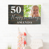 Rustic Wood Foto 50th Birthday Party Banner (Insitu)